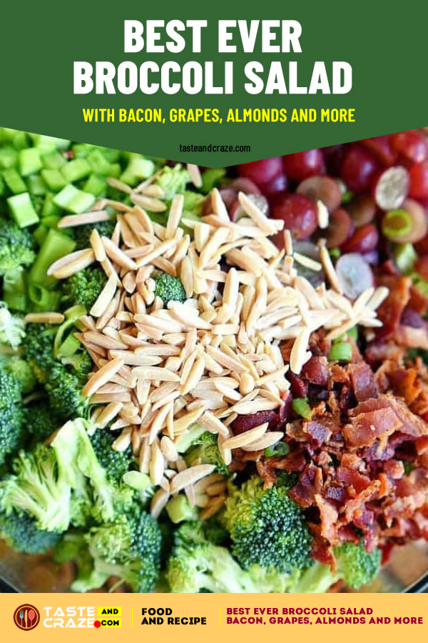 #SideDishes #SideDishesSalad #SideDishesSaladRecipes Best Ever #BroccoliSalad with #bacon, #grapes, #almonds and more