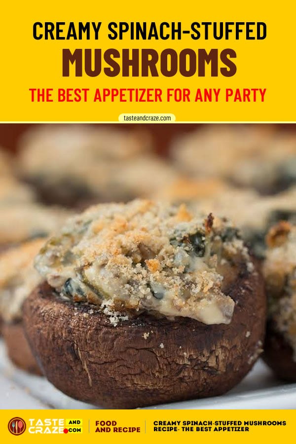 Creamy Spinach-Stuffed Mushrooms- The Best Appetizer for any party #CreamySpinach #Spinach #StuffedMushrooms #StuffedMushroom #Mushrooms #Mushroom #SpinachStuffed #creamyFood #deliciousRecipe #butter #garlic #spinach #creamcheese #cheese #breadcrumb #parmesanCheese #MushroomsRecipe #MushroomRecipe #SpinachRecipe #breadCrumbs