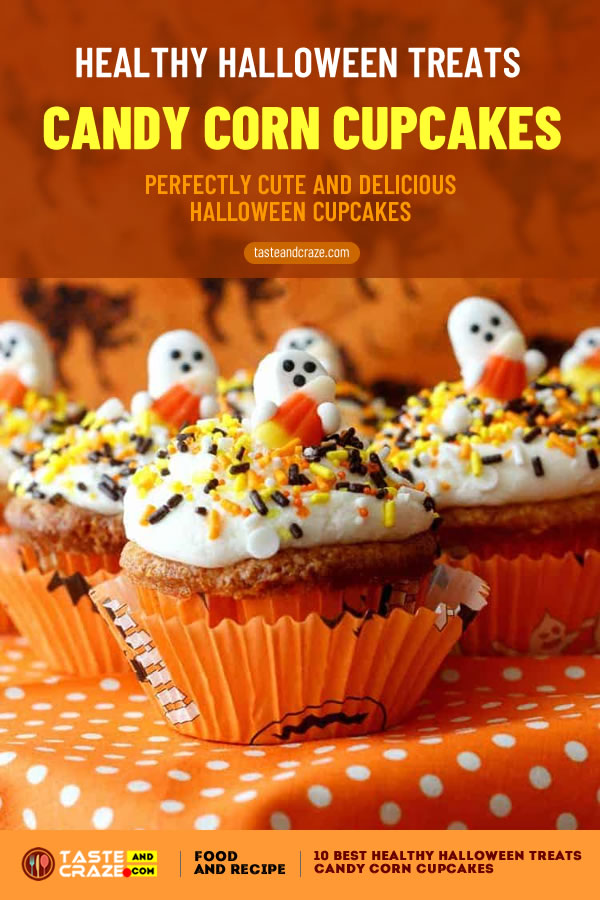 Candy Corn Cupcakes - Perfectly Cute and Delicious #HalloweenCupcakes. Healthy Halloween treats- 10 best ideas for 2019 #HealthyHalloweenTreats #HealthyHalloween #HalloweenTreat #CandyCornCupcakes #CornCupcakes