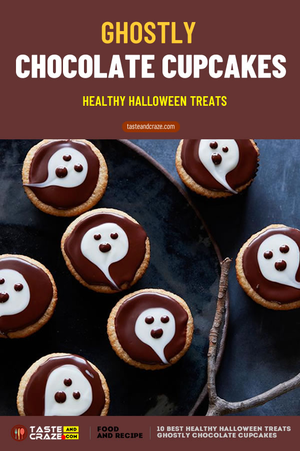 Ghostly Chocolate Cupcakes - Healthy Halloween treats- 10 best ideas for 2019 #HealthyHalloweenTreats #HealthyHalloween #HalloweenTreat #GhostlyChocolateCupcakes #ChocolateCupcakes #Cupcakes #GhostlyCupcakes