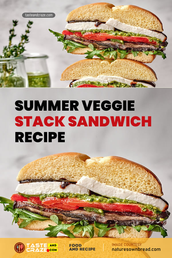 Summer Veggie Stack Sandwich Recipe #SummerVeggie #Summer #Veggie #StackSandwichRecipe #StackSandwich #SandwichRecipe #Sandwich #VeggieStackSandwich #VeggieSandwich #BriocheStyleBuns #Briochebuns #buns #hamburgerbuns #hamburger #fructose #mushrooms #redpeppers #oliveoil #vinegar #oregano #basilpesto #mozzarella #chiliflakes
